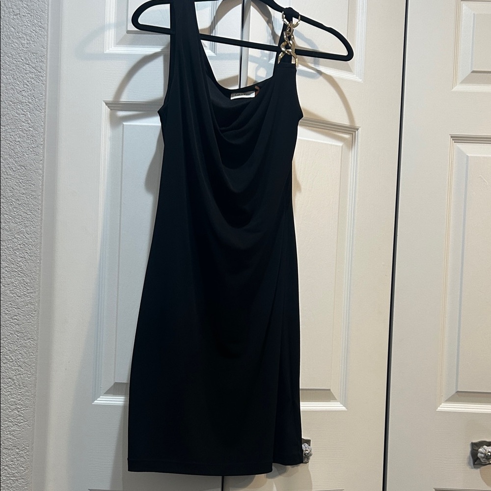 Black One-Shoulder Dress with Chain Strap